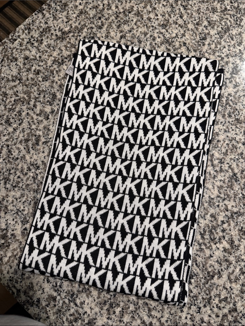 Michael Kors Black & White MK Logo Knit Scarf